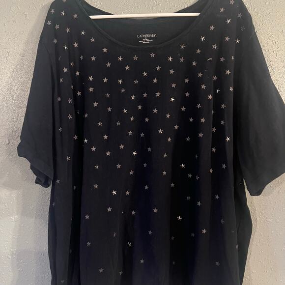Catherine’s womens 3X black t shirt with metallic silver stars & metal stars. - Picture 2 of 6